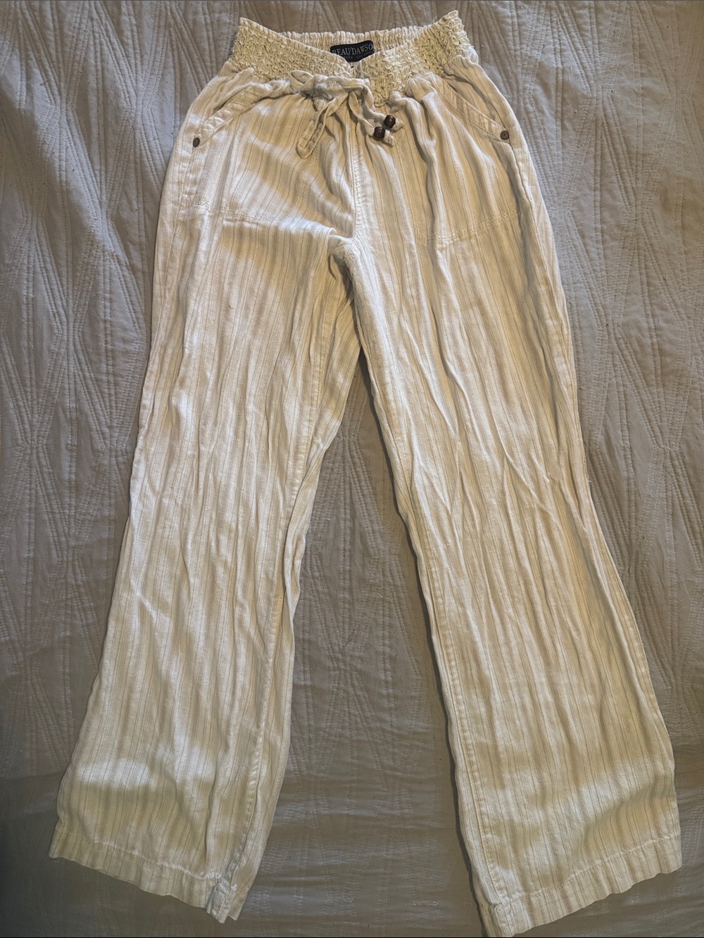 Casual Drawstring Linen-Blend Women’s Pants - Cream
